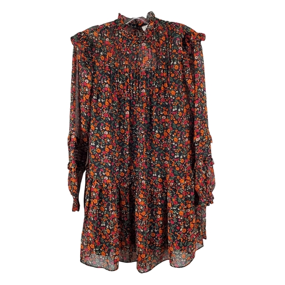 Topshop Mini Dress with Pintuck Detail in Ditsy Floral Long Sleeves Sz 6 NEW - Picture 4 of 9